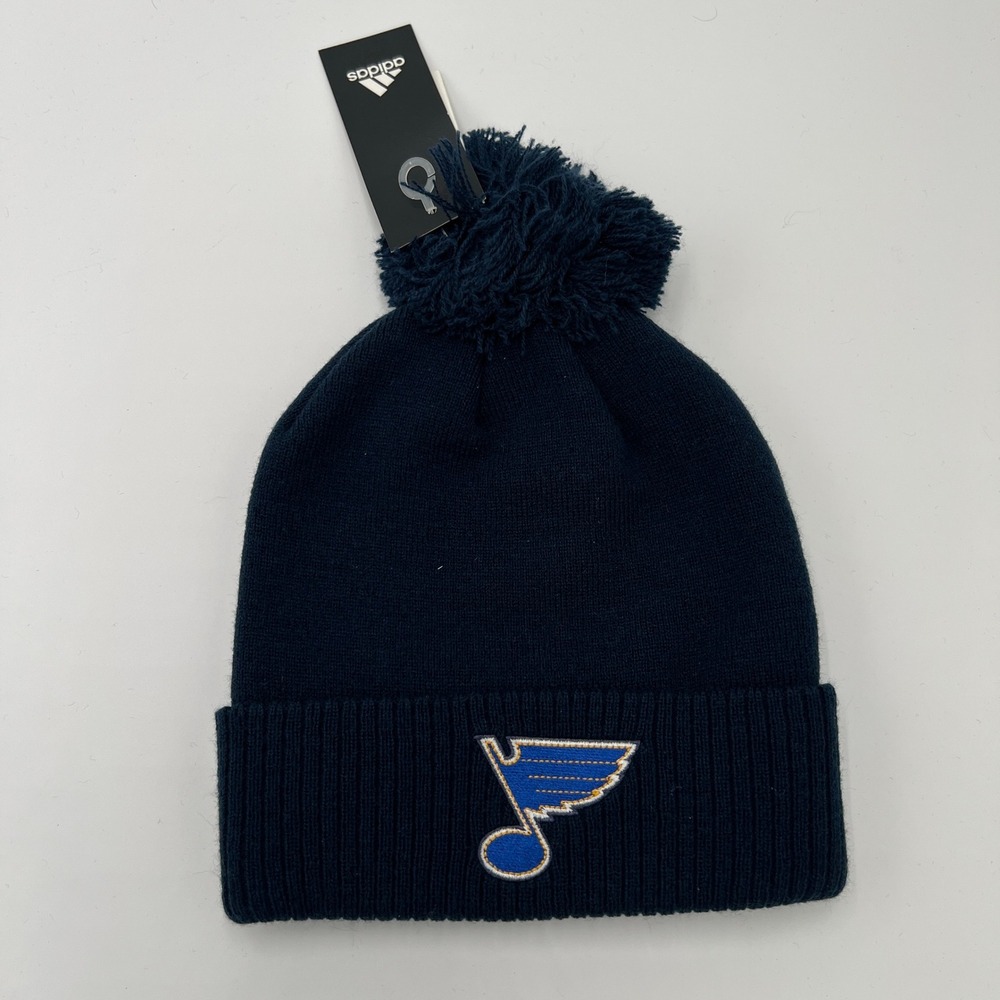 St. Louis Blues Beanie Hat Pom Knit Adidas NHL Blue‎ Winter Cap Cuffed